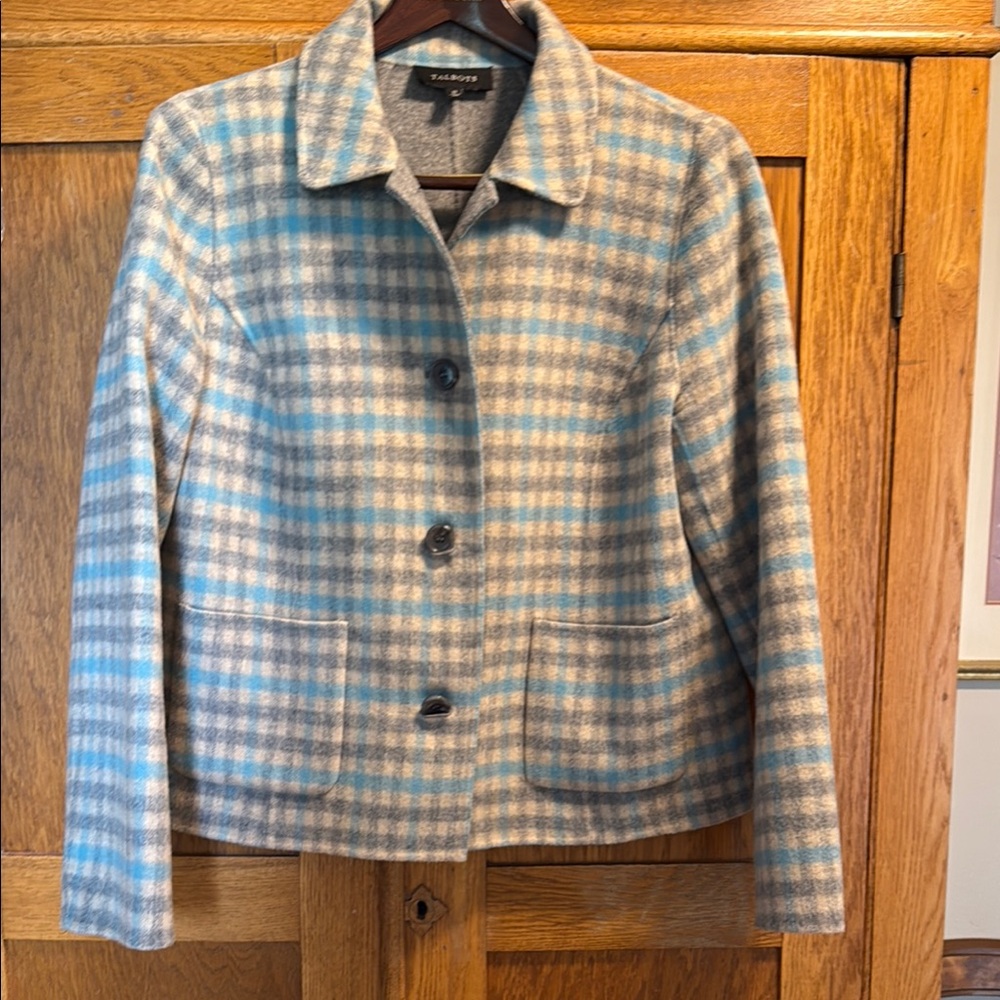 Talbots Blue and Gray Blazer Classic Gingham Check